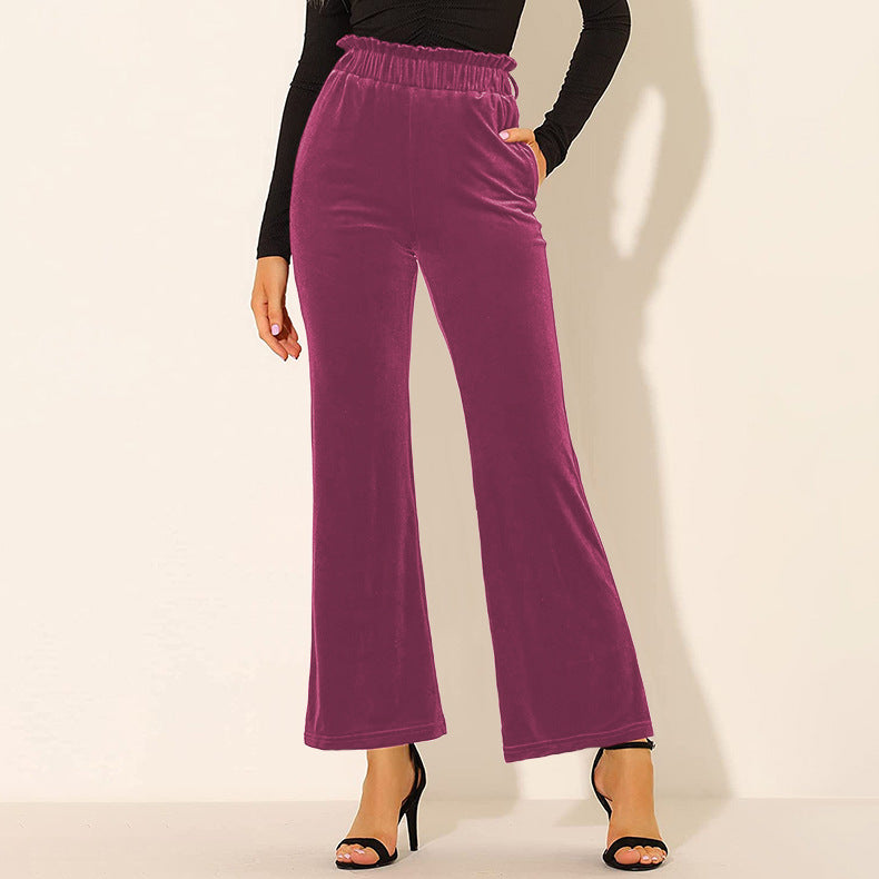 Simple Solid Colour Pockets High Waisted Elasticated Trousers With Belt Wholesale Womens Clothing