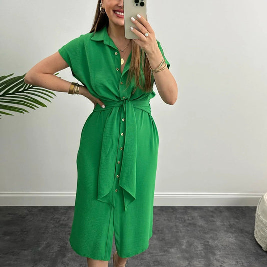 Single Breasted Waist Shirt Dresses for Women Wholesale Womens Clothing N3823120800045