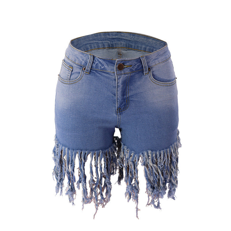 Trendy Fringed Denim Shorts Wholesale Womens Clothing N3823090500953