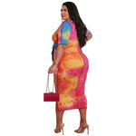 Wholesale Plus Size Clothing Sexy Round Neck Cut-Out Patchwork Tie-Dye Dress