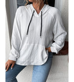 Casual Solid Long Sleeve Jacquard Patch Pocket Hooded Sweatshirt Wholesale Womens Tops