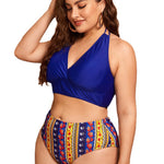Wholesale Women Plus Size Clothing Ethnic Style Print Halter Neck Irregular Beach Split Swimsuit