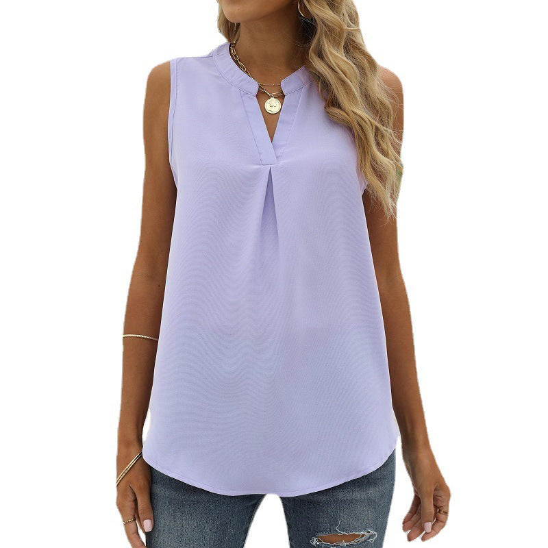 Commuter Solid Color Chiffon Loose Sleeveless Tank Tops Wholesale Women'S Top N4623052500015