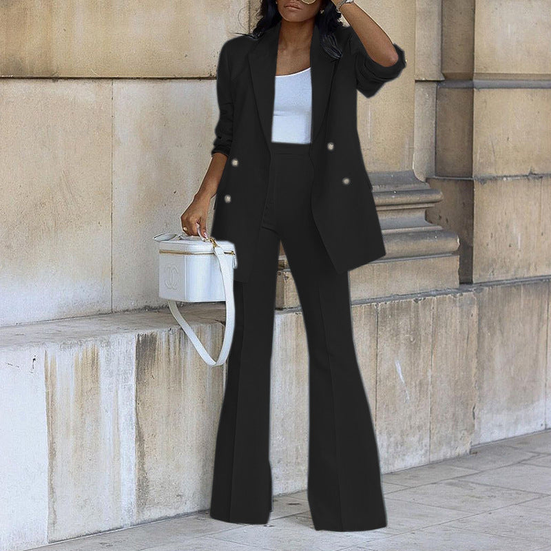 Solid Color Casual Blazer Wide Leg Pants Two Piece Set Wholesale Womens Clothing N3824080500014