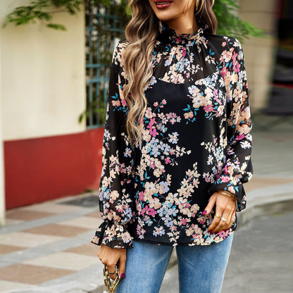 All-Match Slim Floral Long-Sleeved Commuter Top Wholesale Women'S Top