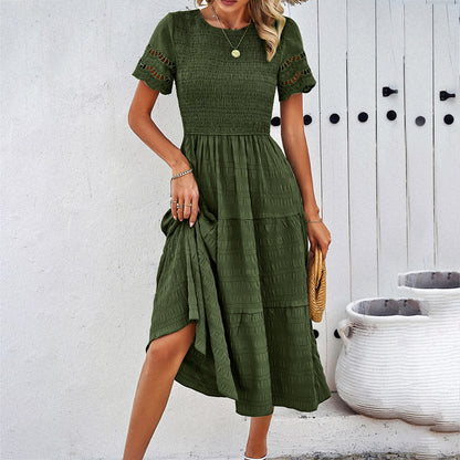 Women's Solid Color Smocked Hollow Sleeve Dresses Wholesale Womens Clothing N3823122900133