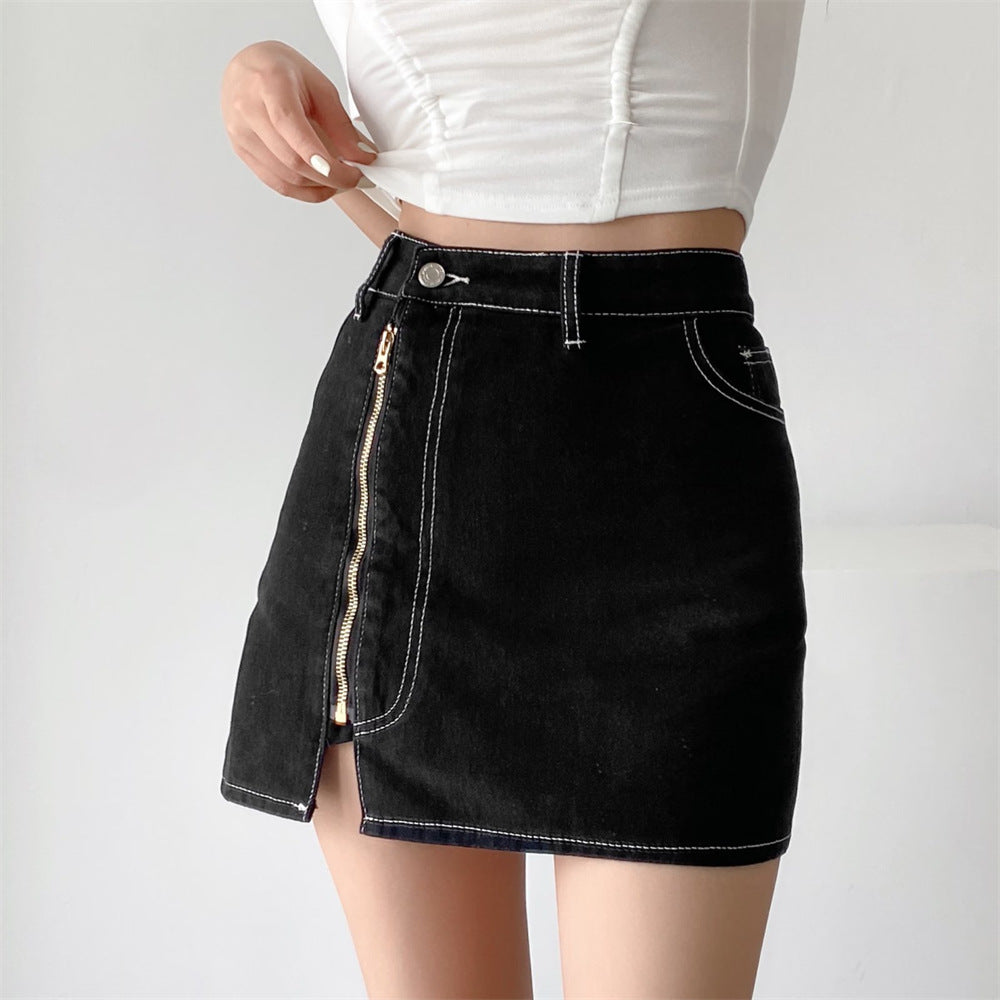 Street Style High Waist Skinny Side Zipper Package Hip Short Denim Skirt Wholesale Skirts