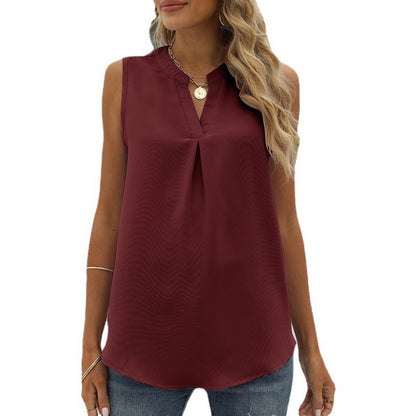 Commuter Solid Color Chiffon Loose Sleeveless Tank Tops Wholesale Women'S Top N4623052500015