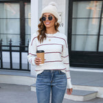Stylish Striped Pullover Crew Neck Versatile Sweater Wholesale Womens Tops