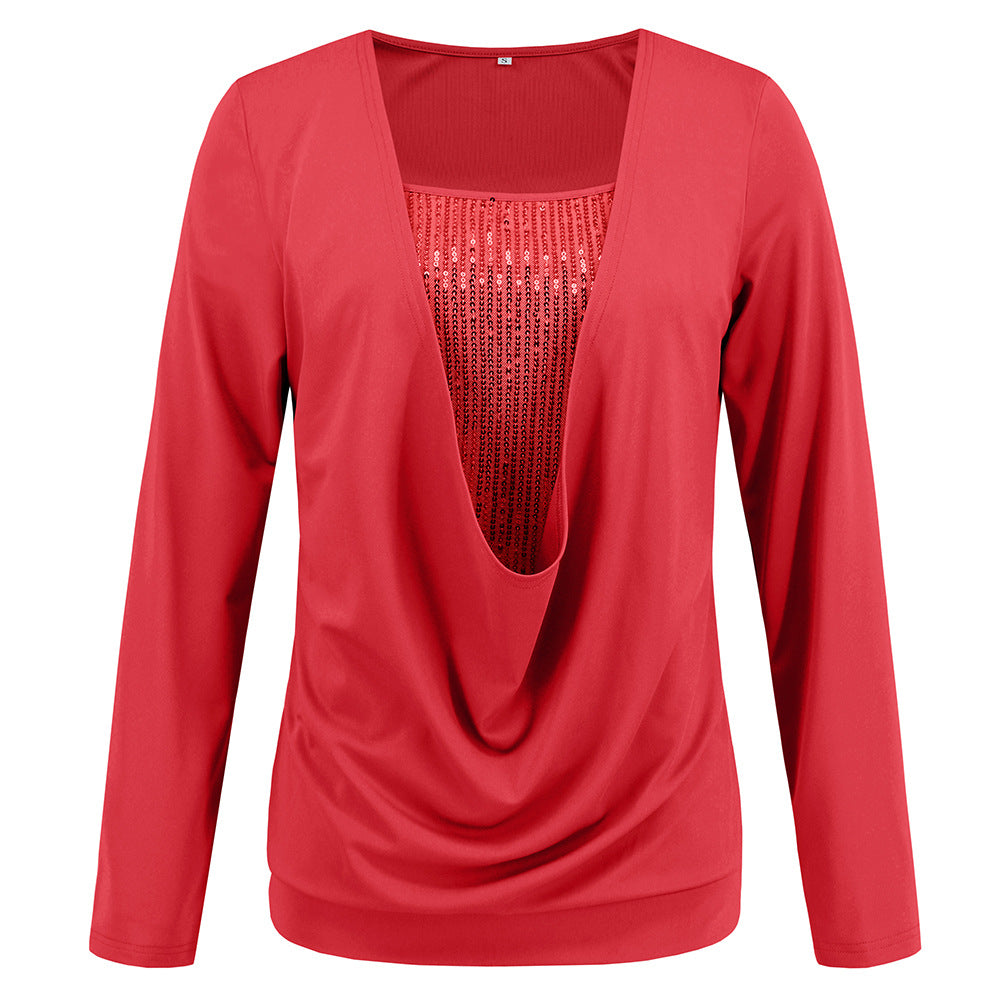 Sequined Pullover Casual Long Sleeve T-Shirts Wholesale Womens Clothing N3824070500012