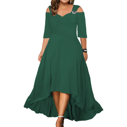 Wholesale Plus Size Clothing Sexy Solid Color V-Neck Strapless Big Hem Dresses