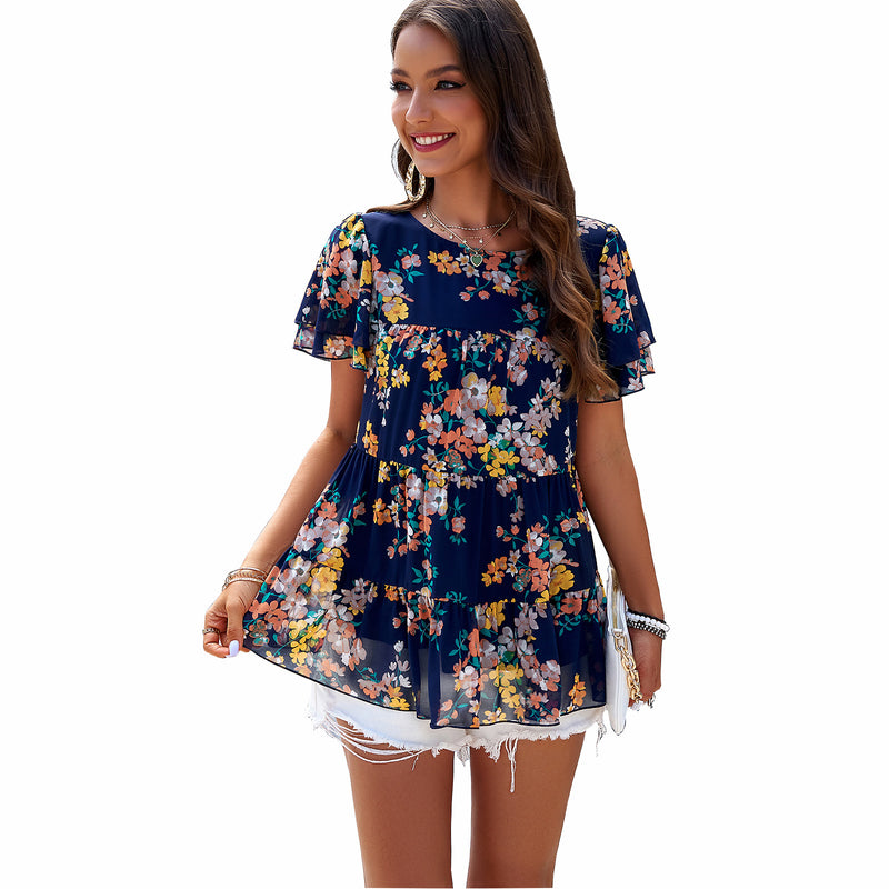 Casual Floral Print Short Sleeve Top Wholesale Womens Clothing N3824040100100