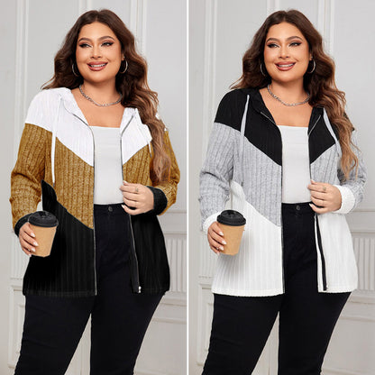 Plus Size Striped Loose Cardigan Jacket Clash Color Casual Wholesale Womens Clothing N3824091200161