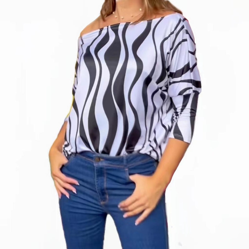 All-Match Color Contrast Print Long-Sleeved Top Wholesale Women'S Top