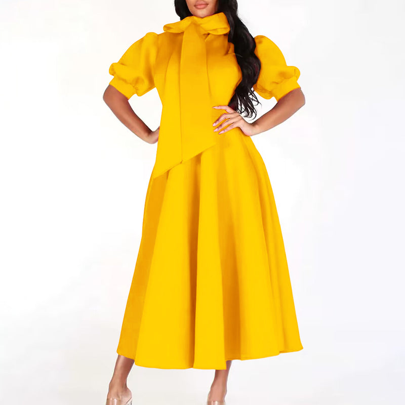 Puff Sleeve Waist Belted Dress Wholesale Womens Clothing N3823112300146