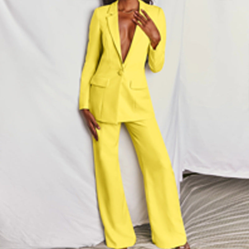 Solid Color Suit Blazer Wide Leg Pants Two Piece Set Wholesale Womens Clothing N3824080500013