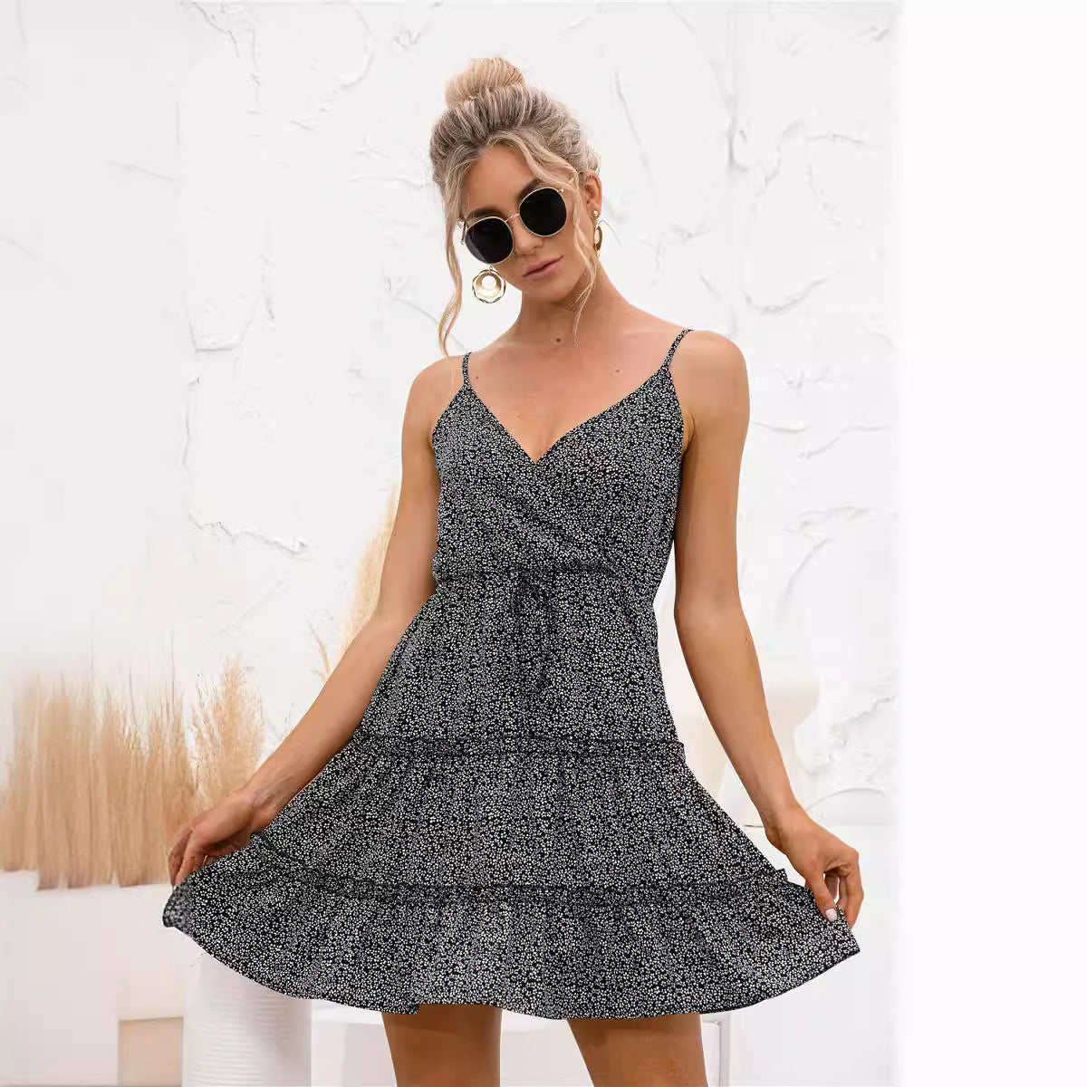 V-Neck Floral Sling Dresses Wholesale Womens Clothing N3824050700089