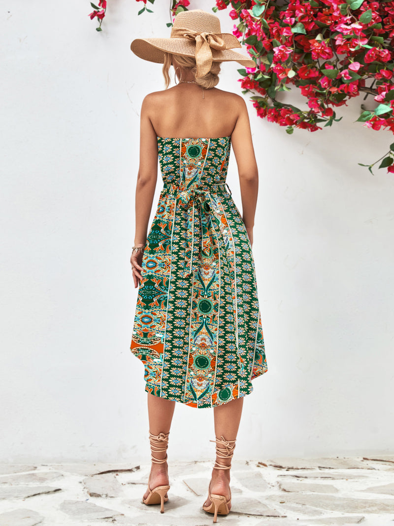 Bohemian Print One-Shoulder Irregular Dress Wholesale Dresses