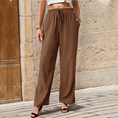 Solid Color Pleated Straight Leg Casual Pants Wholesale Womens Clothing N3824062800036