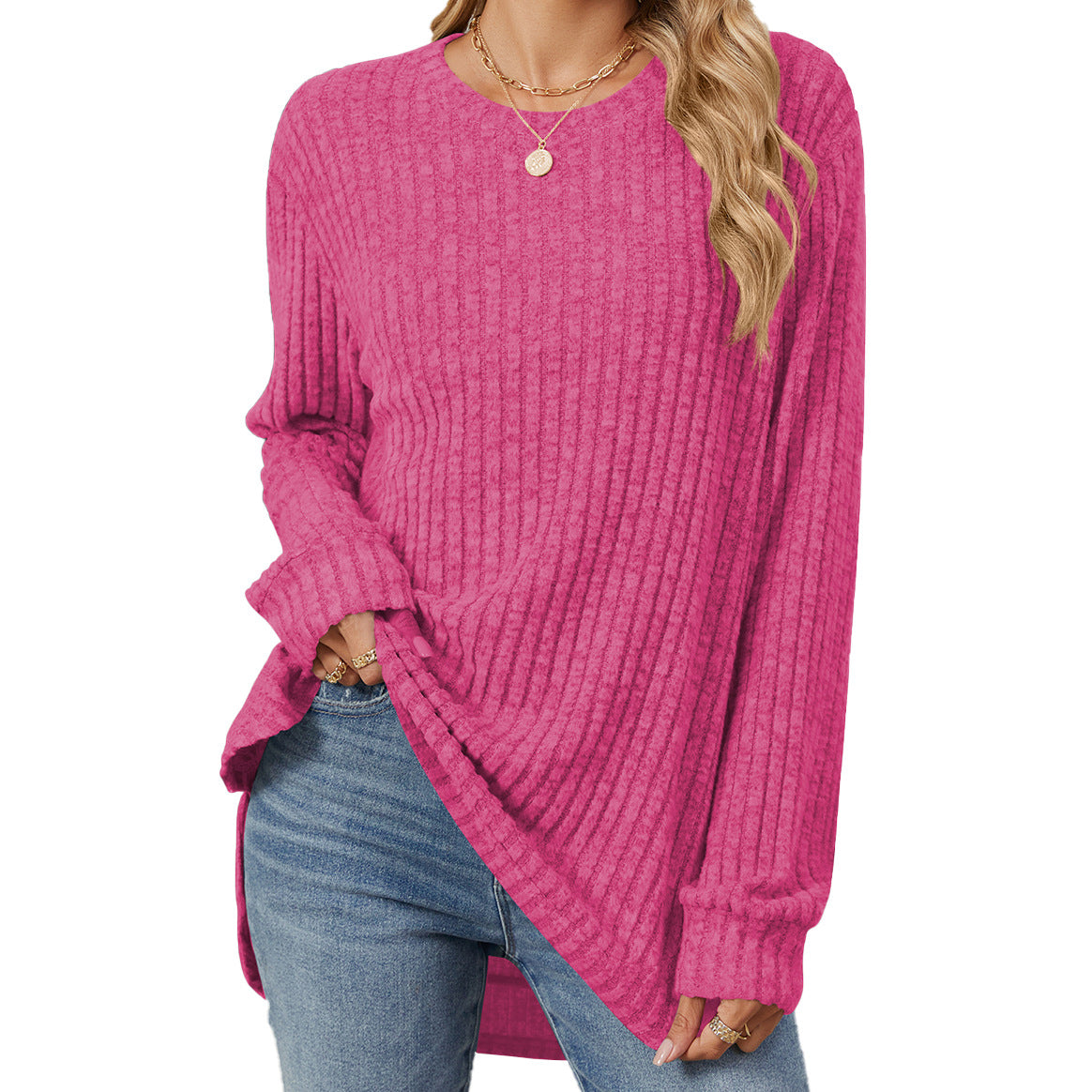 Solid Color Round Neck Brushed Loose Sweaters Tops Wholesale Womens Clothing N3824072900066