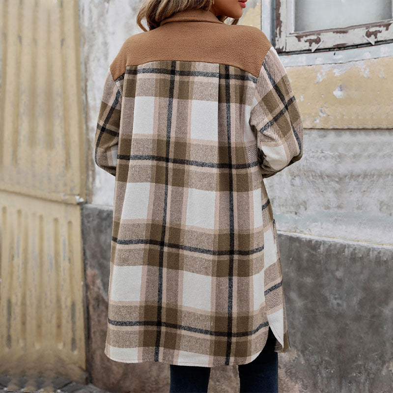 Brushed Long Plaid Jackets & Coats Wholesale Womens Clothing N3824091200029