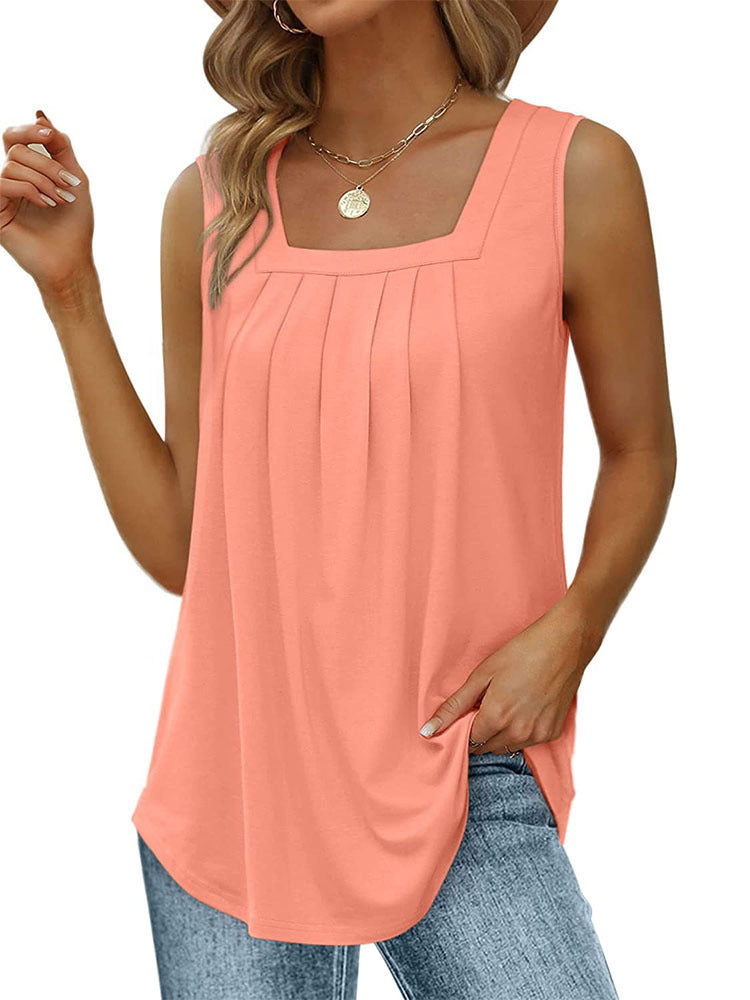 Sleeveless T-Shirts Solid Color Pleated Vest Tops Wholesale Womens Clothing N3824070900028