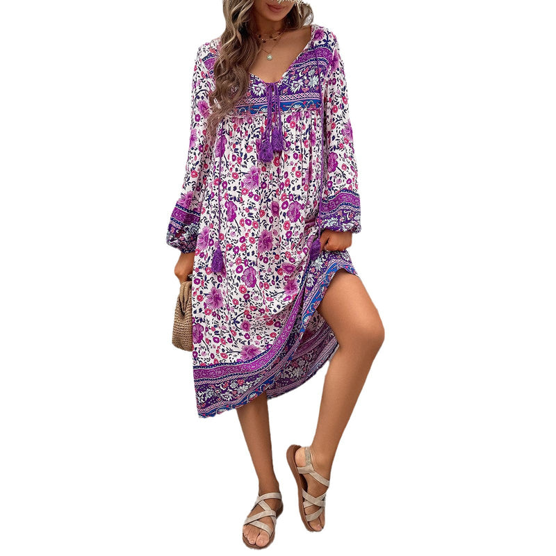 Casual Resort Printed Long Sleeve Dresses Wholesale Womens Clothing N3824040100104