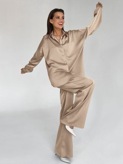 Comfortable Casual Loose Drape Shirt Wide Leg Pants Commuter Suit Wholesale Womens Clothing