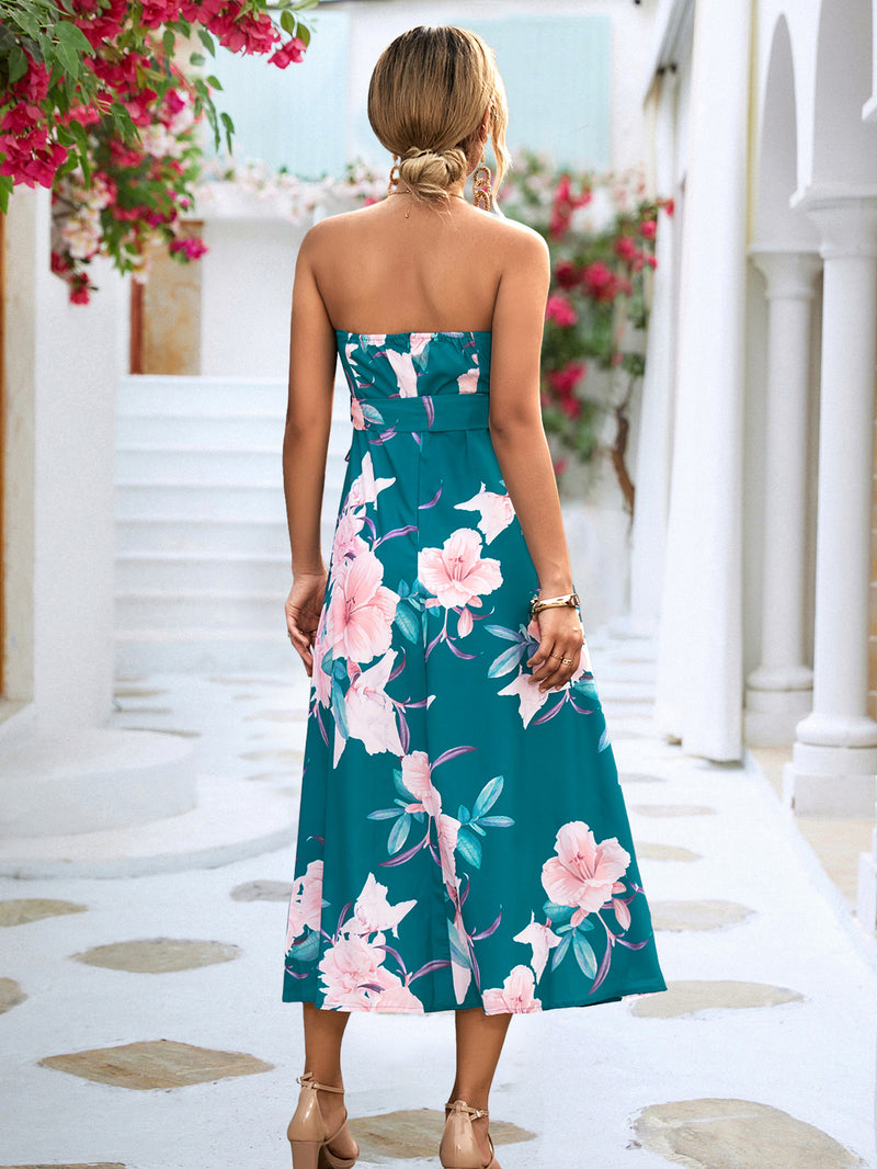 Off-Shoulder Printed Slim Fit Elegant A-Line Dress Wholesale Dresses
