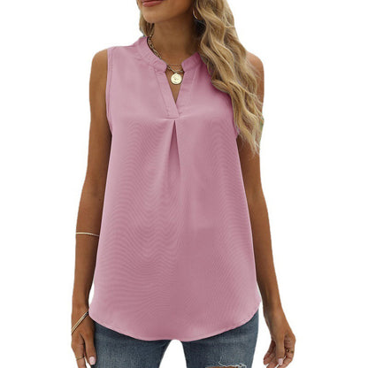 Commuter Solid Color Chiffon Loose Sleeveless Tank Tops Wholesale Women'S Top N4623052500015