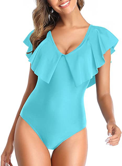 Low-Cut Triangle Solid Ruffle One-Piece Swimsuit Wholesale Women'S Clothing