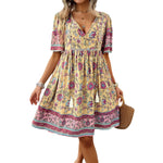 Holiday Floral V-Neck Short-Sleeved Dress Wholesale Womens Clothing N3824041600006