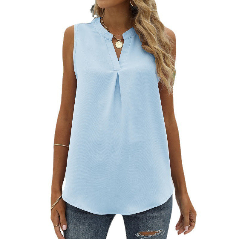 Commuter Solid Color Chiffon Loose Sleeveless Tank Tops Wholesale Women'S Top N4623052500015