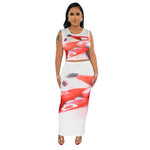 Fashion print round neck sleeveless is and back open half skirt set Wholesale Women'S 2 Piece Sets
