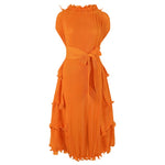 Design Sense Short Sleeve Ruffle Neck Pleated Hem Dress Wholesale Dresses