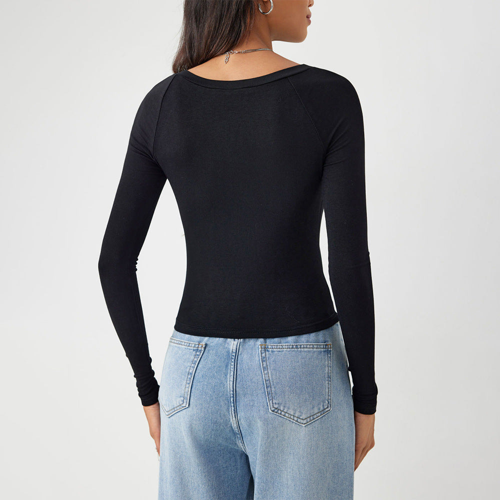 Casual Slim High Elastic Knitted Long-Sleeved Tops Wholesale Womens Clothing N3824072000228