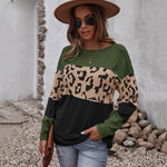Fashion Leopard Print Patchwork Long Sleeve Round Neck Sweater Wholesale Womens Tops