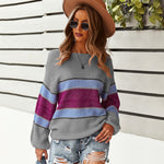 Fashion Colorblocking Stripe Patchwork Long Sleeve Thermal Top Wholesale Womens Tops