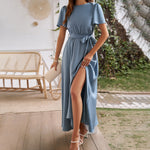 Solid Color Strappy Slit Maxi Dresses Wholesale Womens Clothing N3824040100117