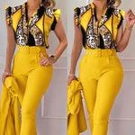 Casual V-Neck Ruffle Sleeve Top And Solid Colour Lace-Up Trouser Set Wholesale Women'S 2 Piece Sets