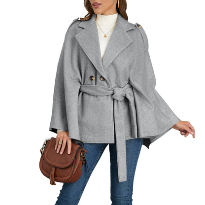 Woolen Coat Lapel Thin Strap Slim Cape Jackets Wholesale Womens Clothing N3824110900062