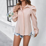 Puff Sleeve Solid Color Long Sleeve Shirts Wholesale Womens Clothing N3824022600011