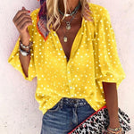 Fashion Polka Dot Print V-Neck Button Down Long Sleeve Shirt Wholesale Womens Tops