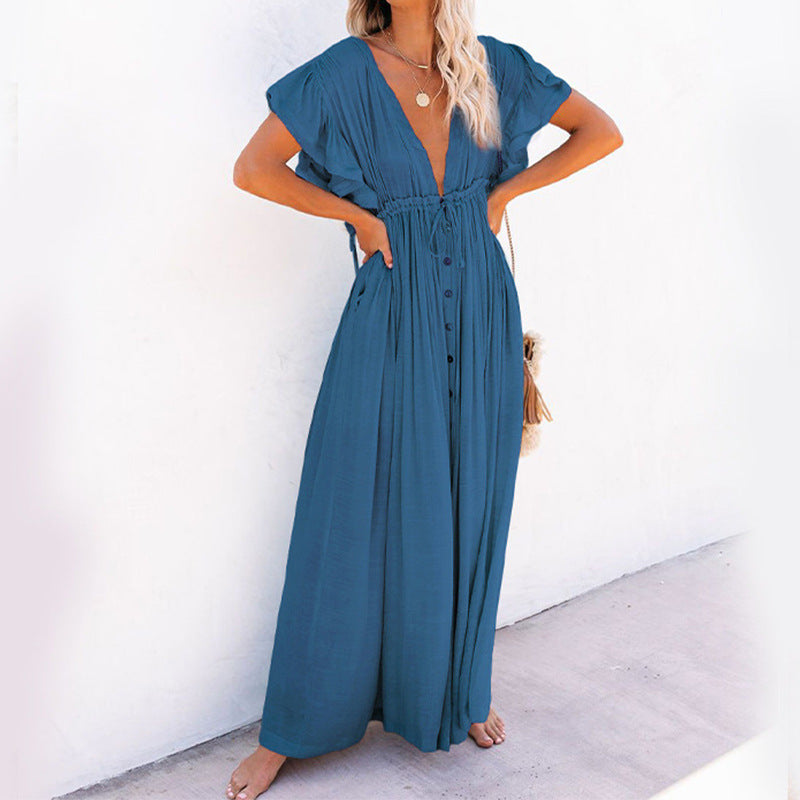 Solid Color Beach Cover Up Maxi Dresses Wholesale Womens Clothing N3823121400173