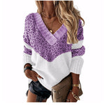Loose Colour Block Long Sleeve V-Neck Knit Sweater Wholesale Womens Tops