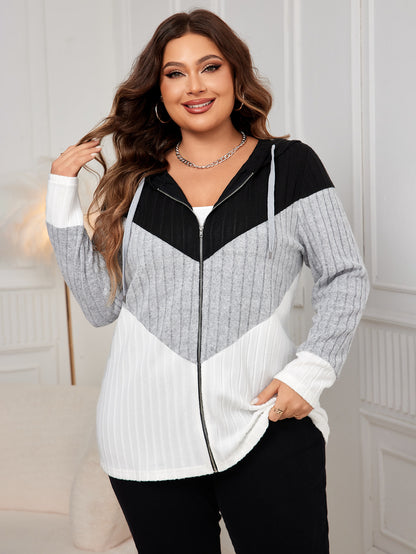 Plus Size Striped Loose Cardigan Jacket Clash Color Casual Wholesale Womens Clothing N3824091200161