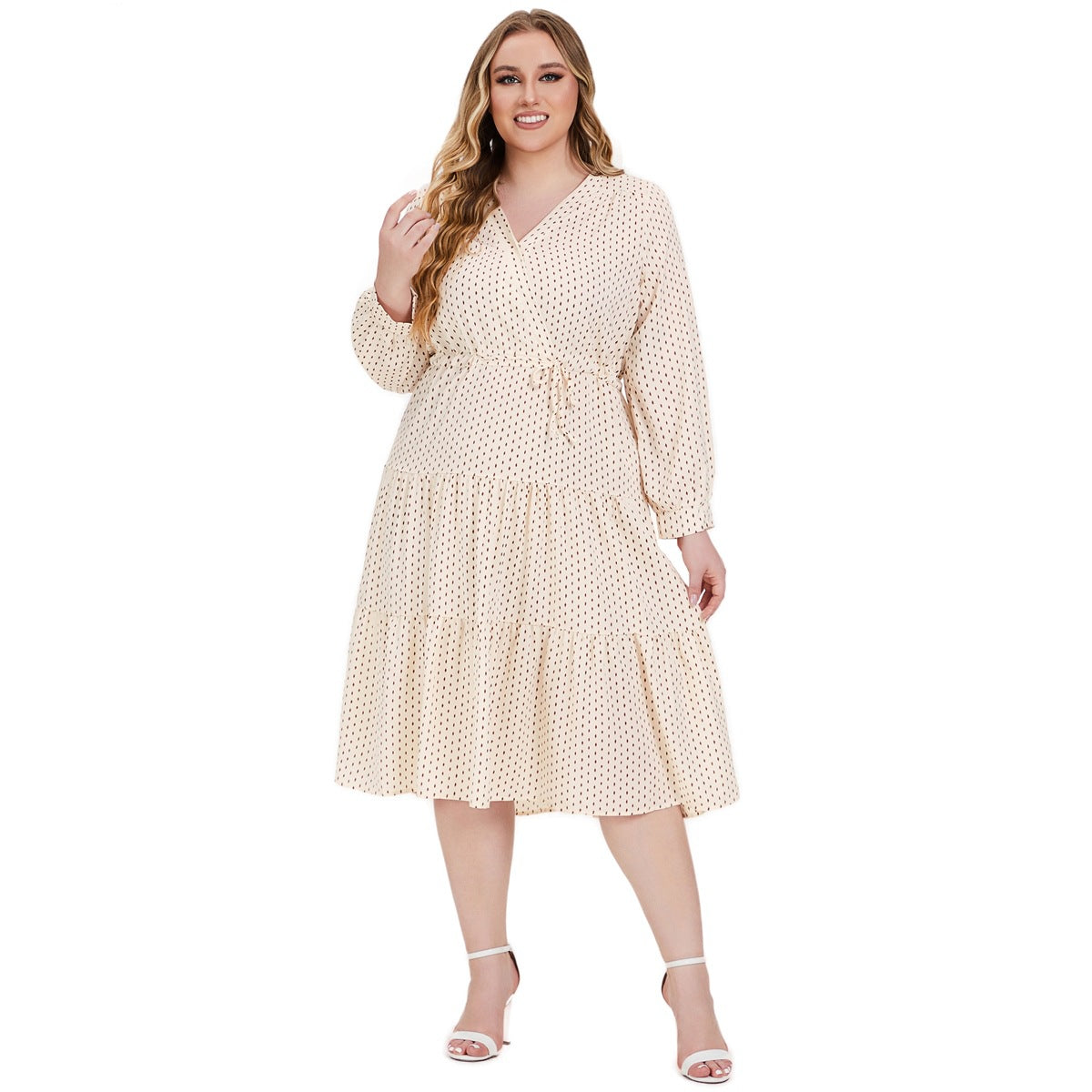 Plus Size Long Sleeve Polka Dots Dresses Wholesale Womens Clothing N3824080300011