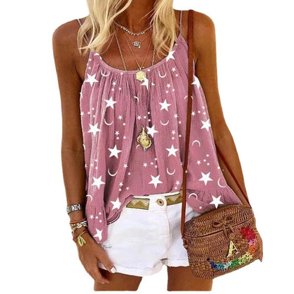 Star Print U-Neck Loose Cami Tops Wholesale Womens Clothing N3824040700302