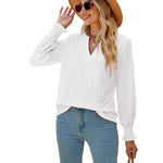 V-Neck Solid Color Hollow Ruffle Sleeve Loose Long-Sleeved Top Wholesale Womens Clothing N3823112800048