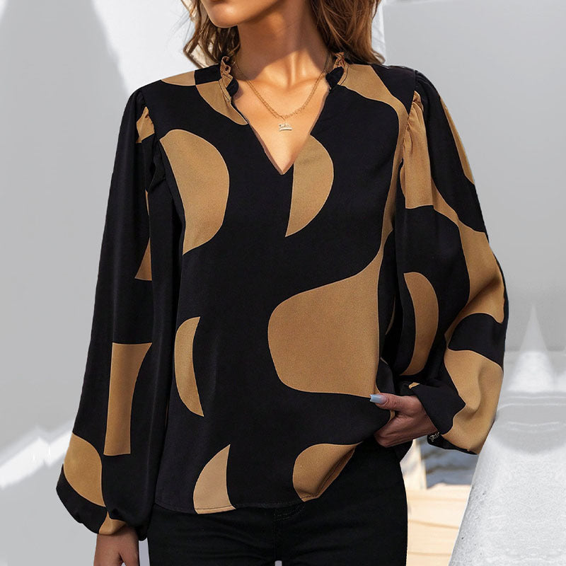 Puff Sleeve Stand Collar Printed Shirts Wholesale Womens Clothing N3824112000026